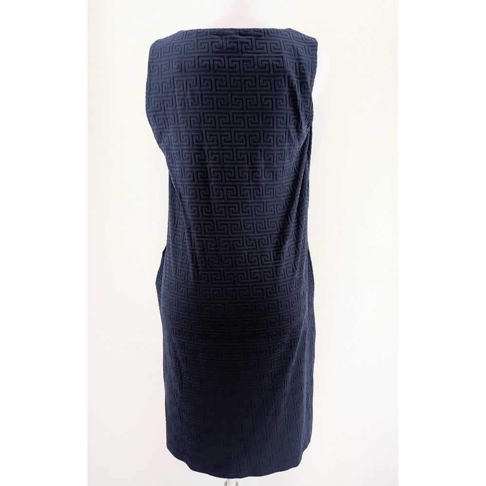 J.McLaughlin Navy Blue Greek Key Textured Knit Square Neck Shift Dress Small - Picture 2 of 7